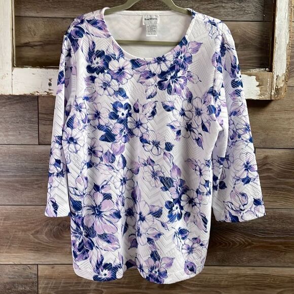 BonWorth Tops - BonWorth Womens Floral Purple and White Blouse, Size Large